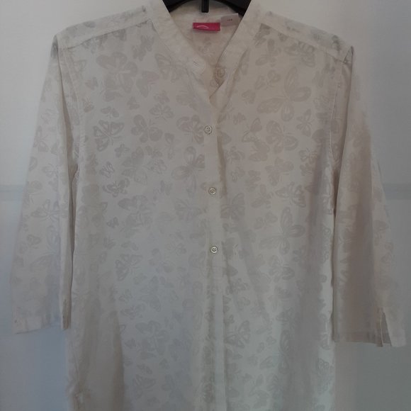 Cappagallo Women's 3/4 Sleeve Button-Up Shirt Butterfly Print White Size Medium - Picture 1 of 7